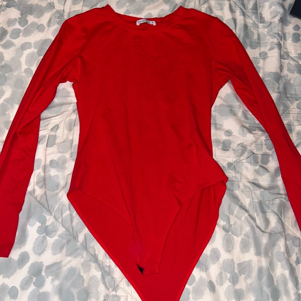 red bodysuit with buttons